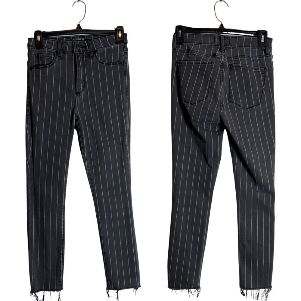Y2K Abercrombie & Fitch Striped Slim Denim Jeans Women's 25 0S Black Raw Hem